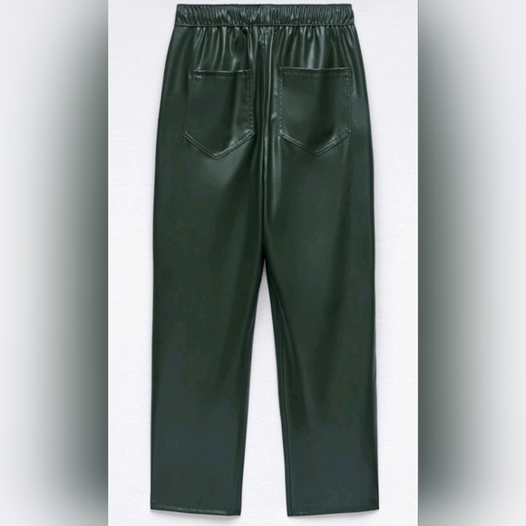 NWOT Zara Women's The Weekend Pants Faux Green Leather Drawstring Size Small - Picture 7 of 11